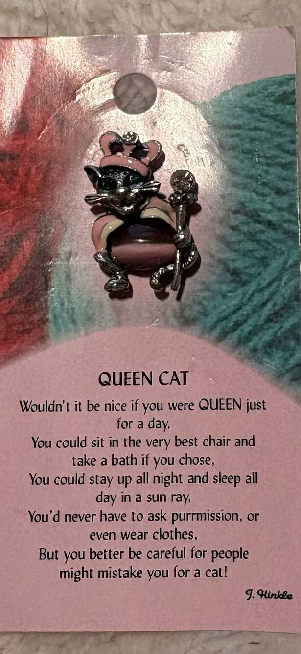 Thoughtful Little Angels Queen Cat Enamel Lapel Pin with Poem Card